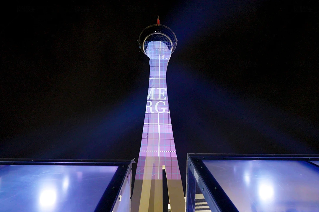Projection alignment view from the weatherproof projector position toward the Stratosphere