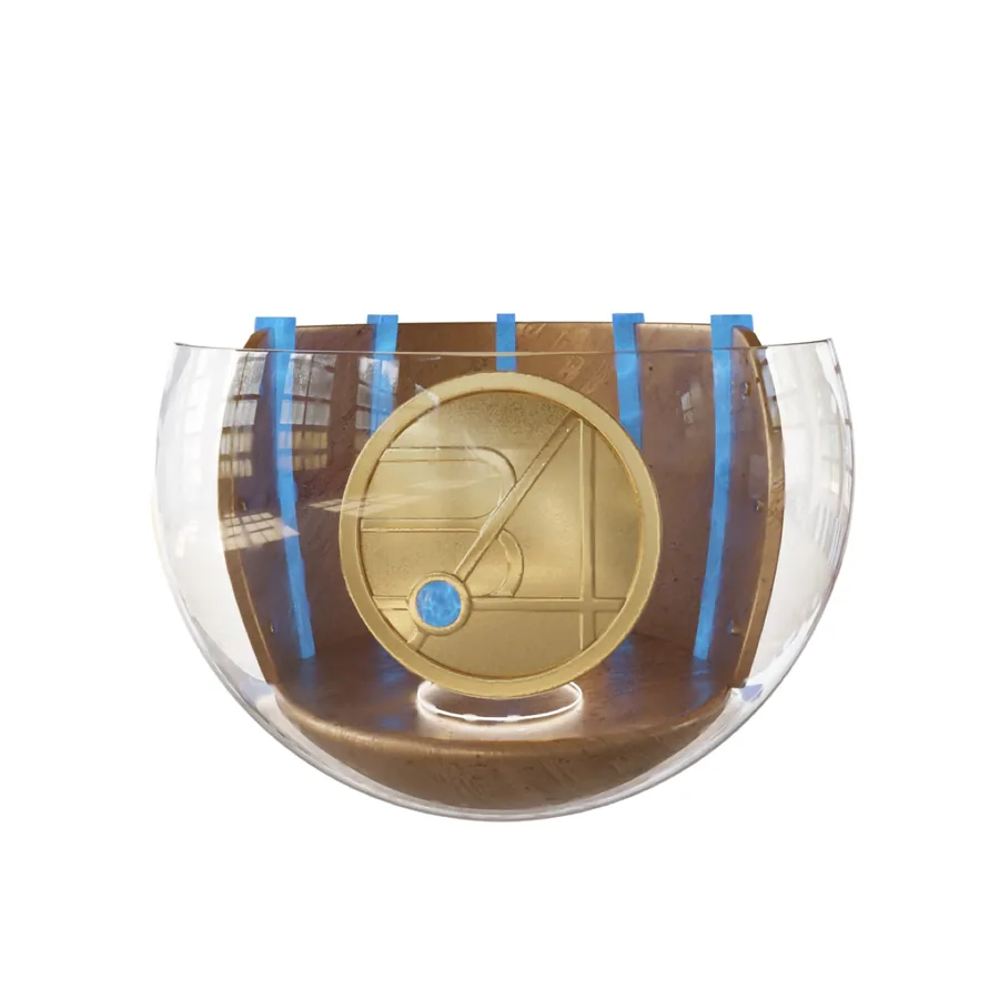 Ambassador Token render in a glass display case