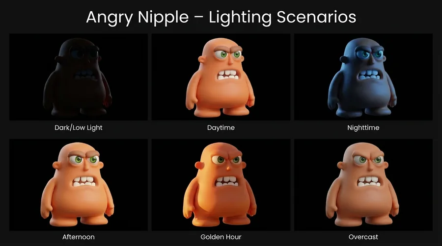 Angry Nipple lighting scenarios artboard