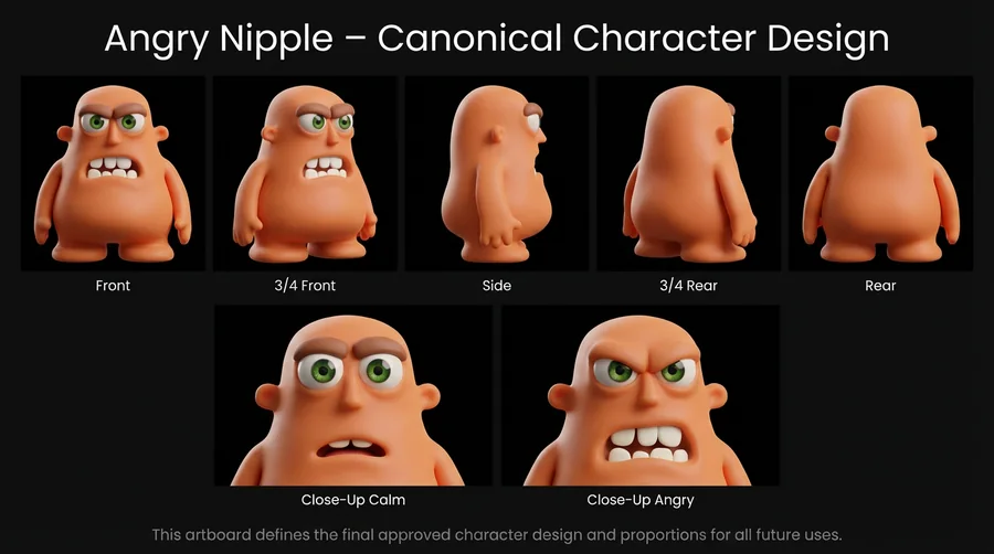 Angry Nipple character development artboard