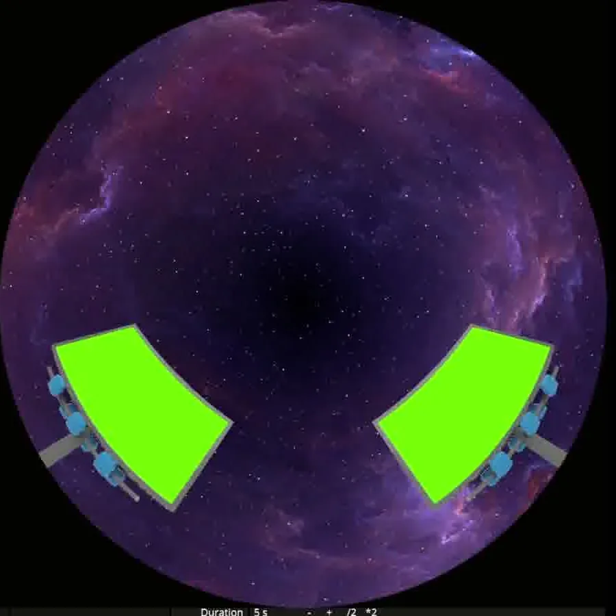 Purple dome frame with green billboard panel accents