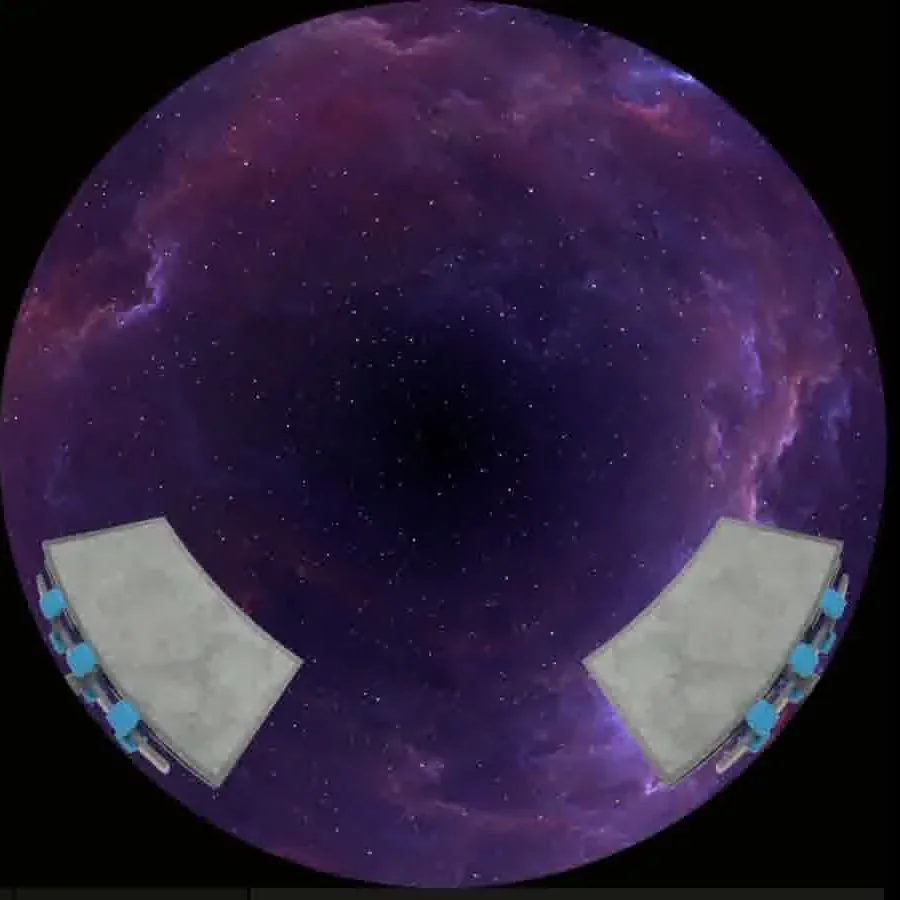 Purple dome frame with pale billboard panel accents