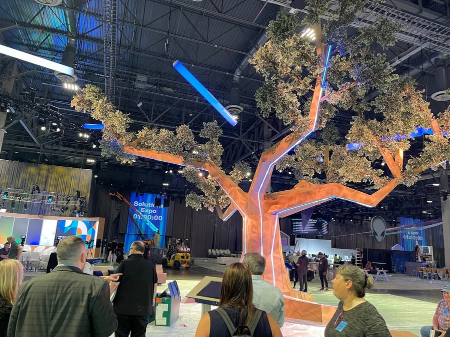 Dell World 2022 interactive tree lighting installation, view 2