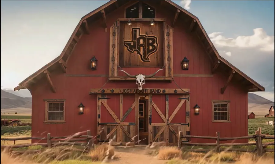 Josh Abbott Band barn exterior daytime visual with longhorn skull and JAB logo
