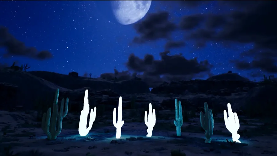 Moonlit desert cactus visual world for Josh Abbott Band