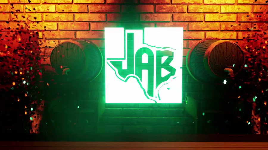 Close view of Josh Abbott Band logo visual with brick, barrels, and confetti