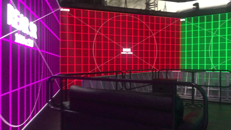 Physical LED pentagon layout with red and green mapping grids