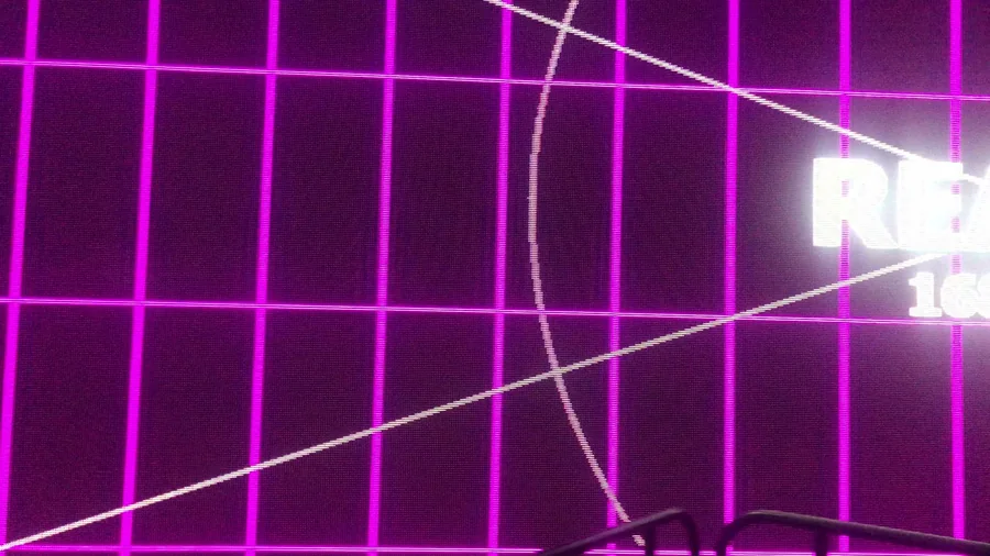 Magenta rear LED wall mapping grid labeled rear screen