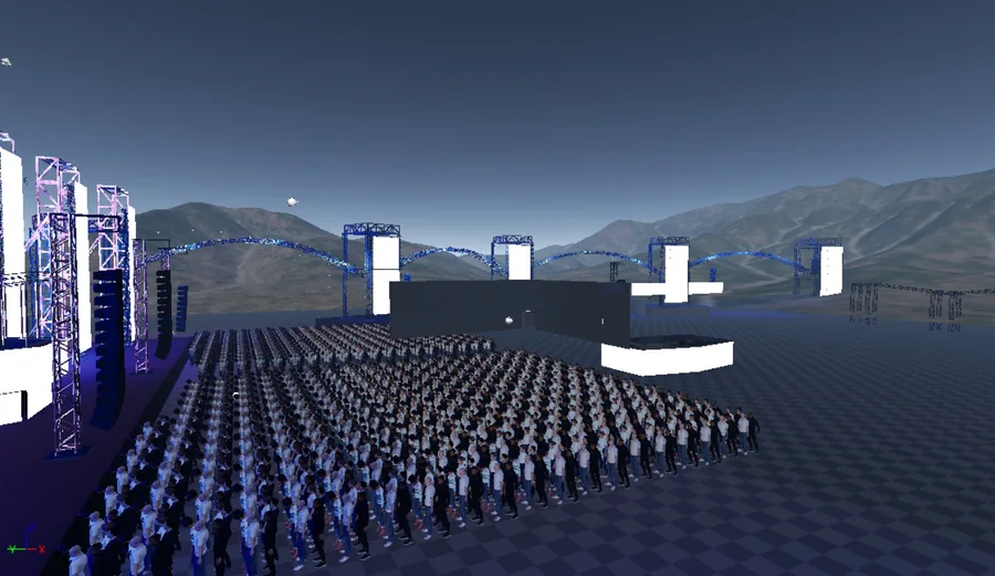 Close stage process render of The Pentagon LED surface and truss