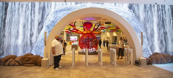 Planet 13 lobby and waterfall LED environment
