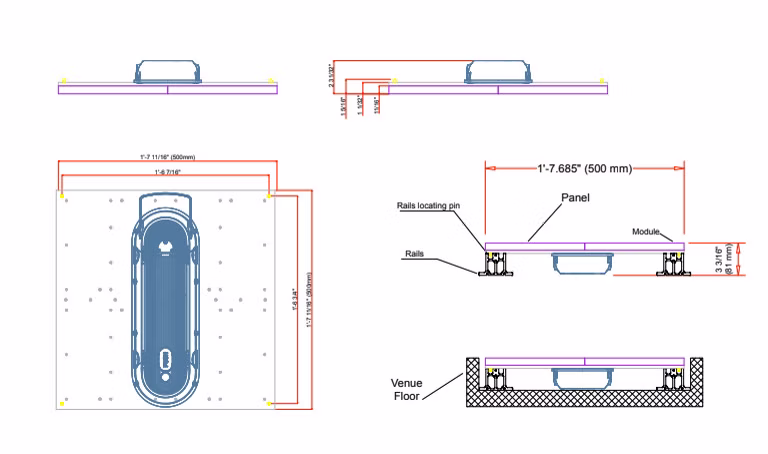 Planet 13 Santa Ana interactive floor panel section and access detail drawing