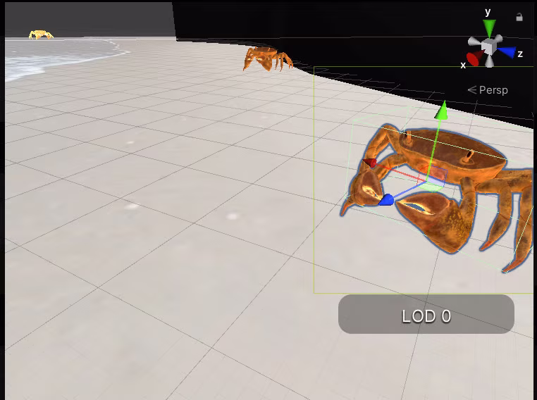 Unity viewport showing the interactive beach floor system for Planet 13 Santa Ana