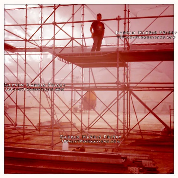 Tower of Babel scaffold structure during daytime build