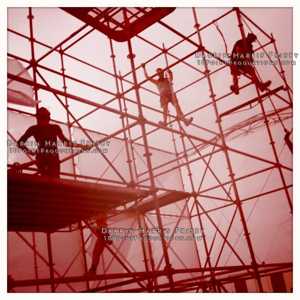 Crew on the Tower of Babel scaffold during build