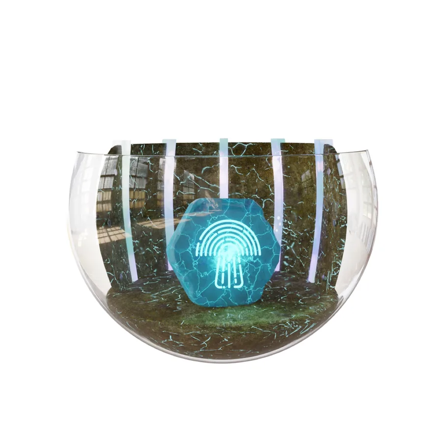 Secret Token render in a glass display case