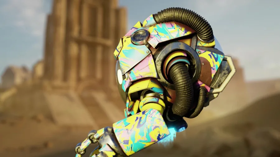 Close-up of a Seeker character moving through a desert environment
