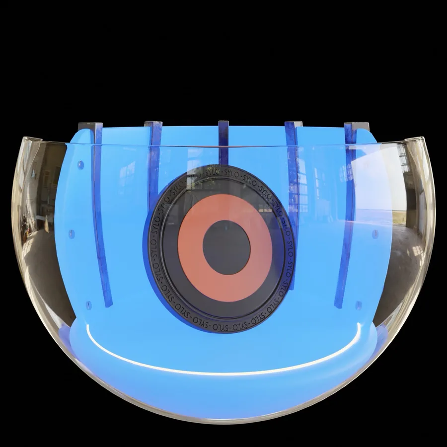SYLO Token render in a glass display case