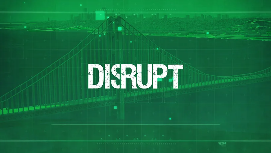 TechCrunch Disrupt title over MELT's green 3D rendering of the San Francisco Bay Bridge