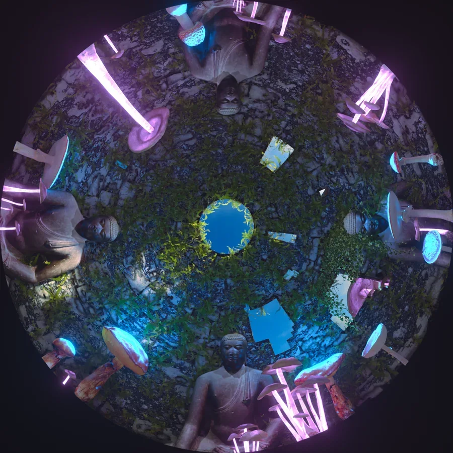 Dark fisheye dome crawl frame with Thingies and neon light accents