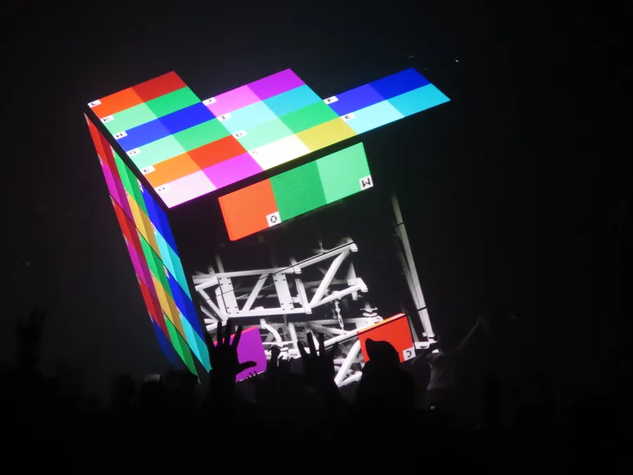 Full Cube 2.1 structure with bright colored panels and central graphics